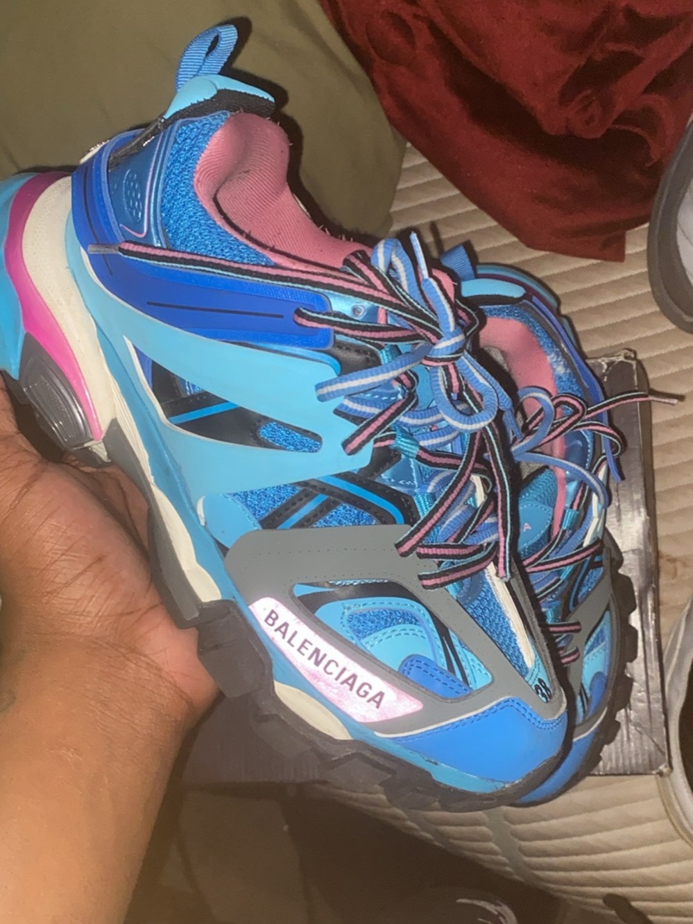 Balenciaga Women's Blue Pink Trail Runner Sneakers